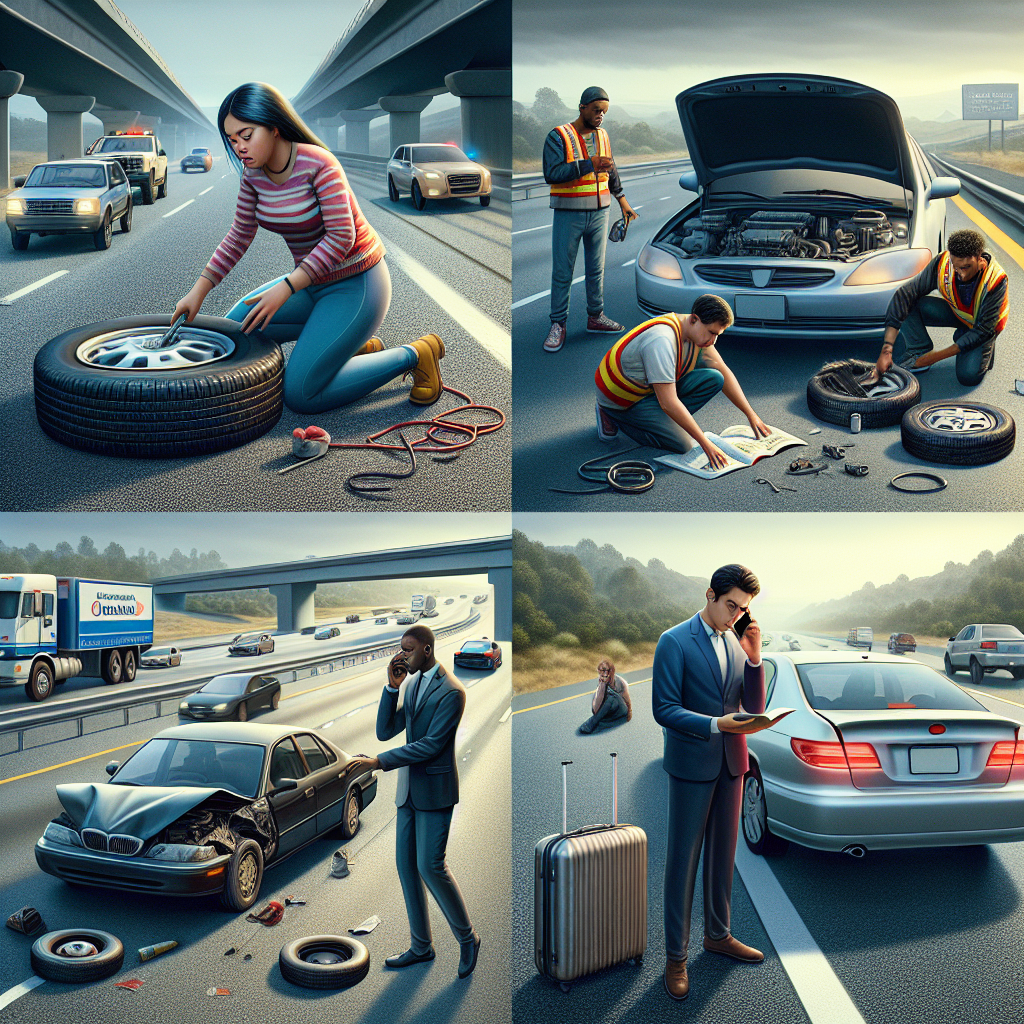 Dealing with emergencies on the road: tire blowouts, engine failures, and accidents.