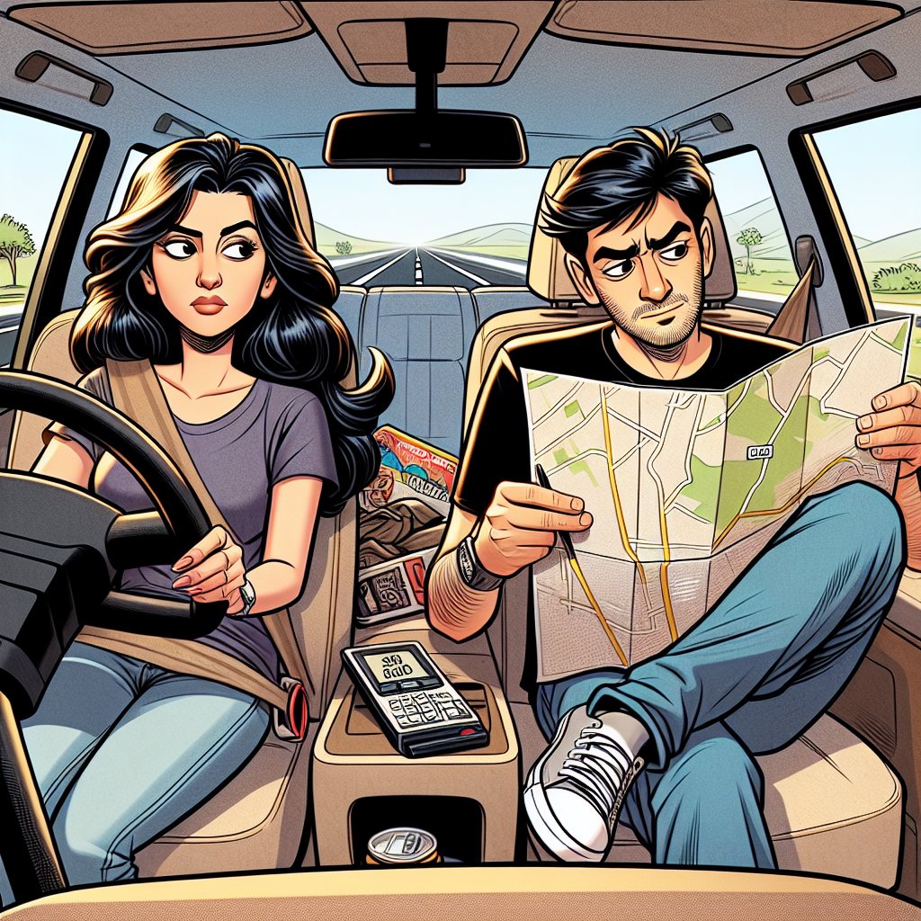 Cartoon drawing of two people in a car not paying attention