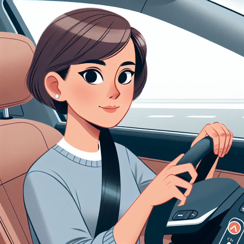 Cartoon drawing of a person wearing a seatbelt driving safely